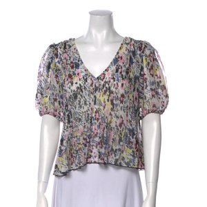 GANNI Floral Print V-Neck Blouse